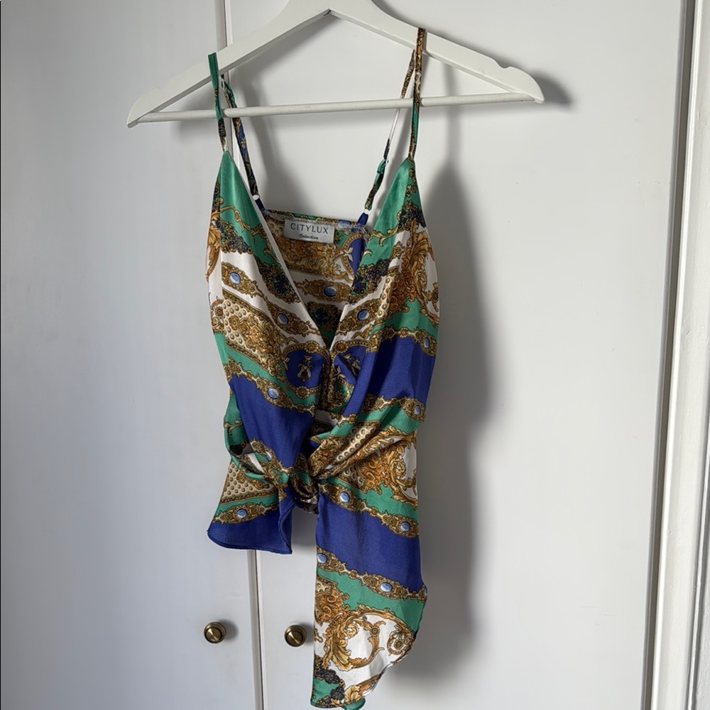 Boutique Vintage Green and Blue Camisole Top